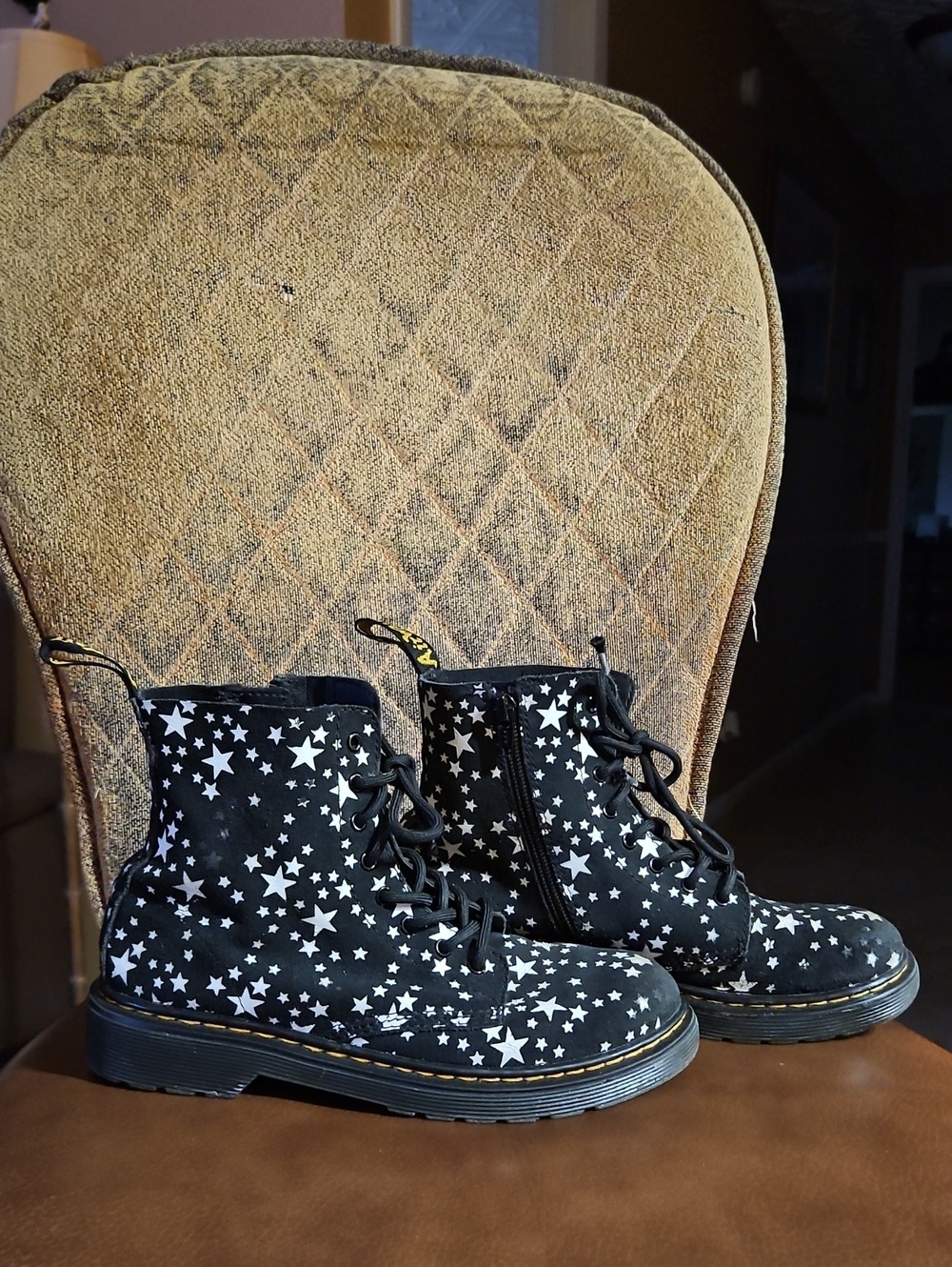 Dr. Martens 1460 Pascal Black White Stars Suede Lace Up Zip Ankle Combat Boots